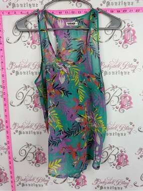 Garage Teal Floral Tank with Pink and Purple Accents